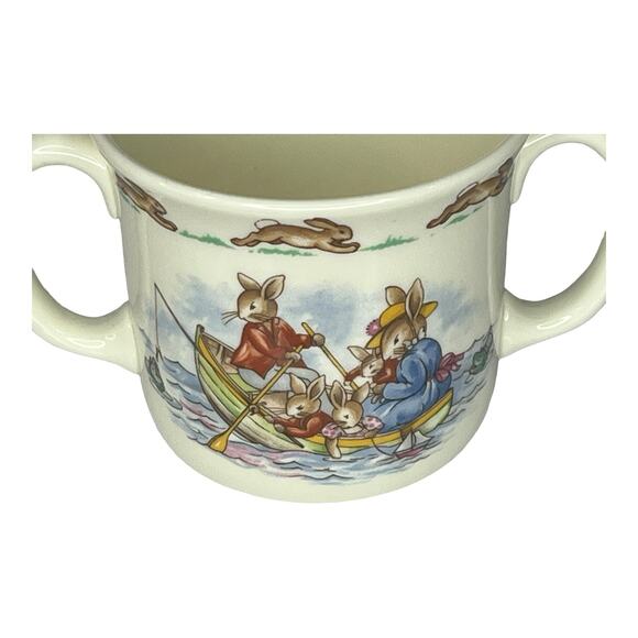Royal Doulton BUNNYKINS MUG Double Handle Kids Cup Bunny Fishing Boat Crab NWOT - Picture 8 of 9